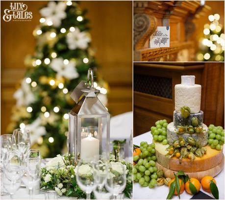 Candles and christmas details at a winter wedding