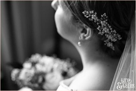 Bride with a vintage hair comb at cedar court grand hotel wedding