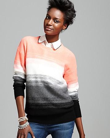 Bloomingdales Aqua Cashmere Sweater – Ombre Stripe Pullover