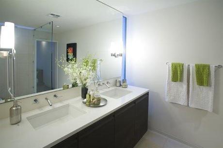 modern bathroom neutral palette accent colors