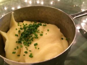 Creamy Mashed Potatoes served in a little silvered saucepan