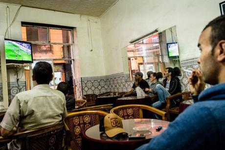 Tingis Cafe in Tangier, Barcelona football game