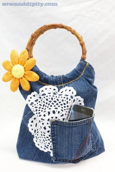 doily and recycled denim purse