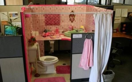 office cubicle turned into a toilet prank