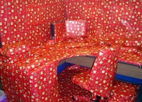 Office wrapped in wrapping paper
