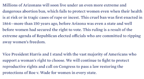 President Biden's Reaction To Arizona Approval Of 1864 Law