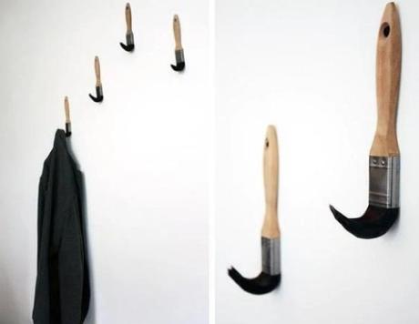Old Paint Brushes used as a coat rack
