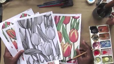 Second Saturday Art Journal Page - Tulips
