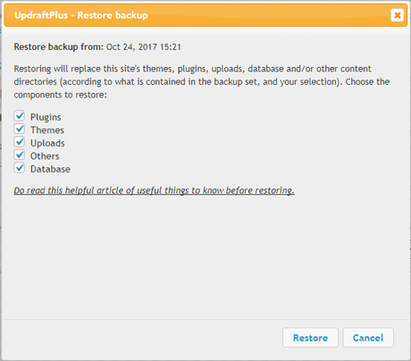updraftplus restore