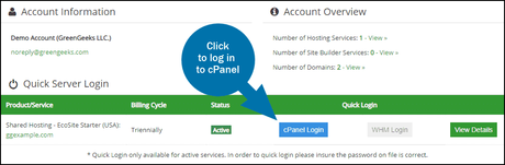 greengeeks login to cpanel