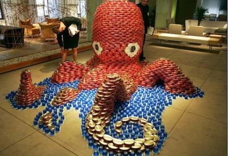 octopus made with tins of food