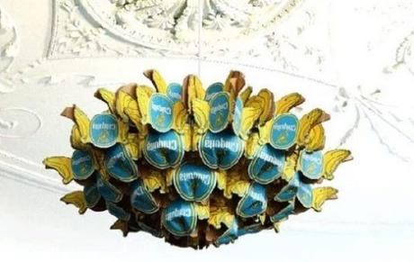 Chandelier made from Chiquita Banana Labels