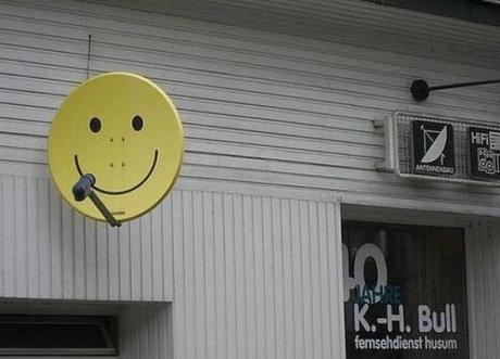 Yellow Smiley Face Effect Satellite Dish Art