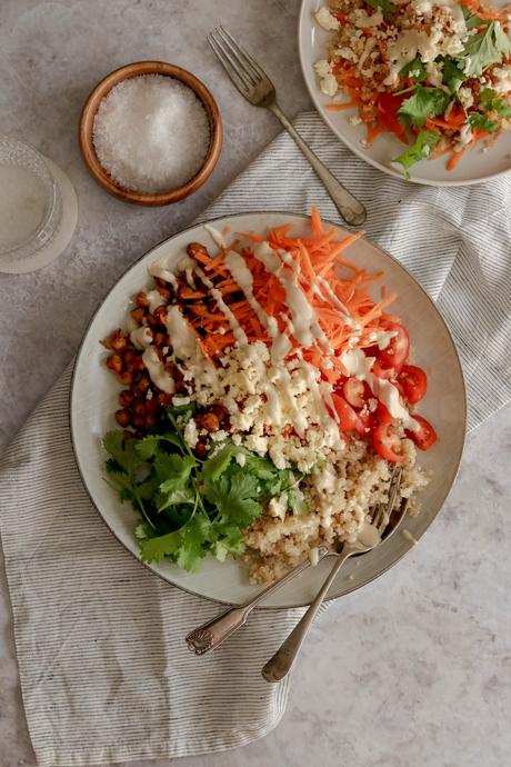 Quinoa bowl with tahini dressing