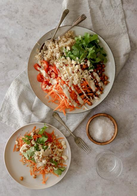 Quinoa bowl with tahini dressing
