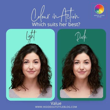 Value of a colour - light or dark - this relates to hair colour 