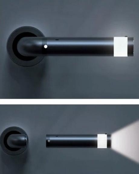 Door handle that becomes a torch