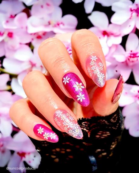 alternative to gel nails water based nail polish pink with flowers suncoatproducts