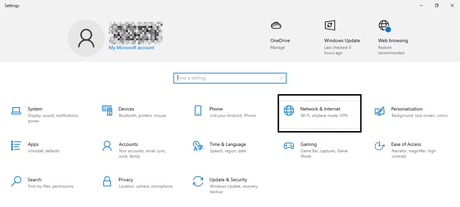 In the Windows Start Menu, open Settings and click on Network & Internet.