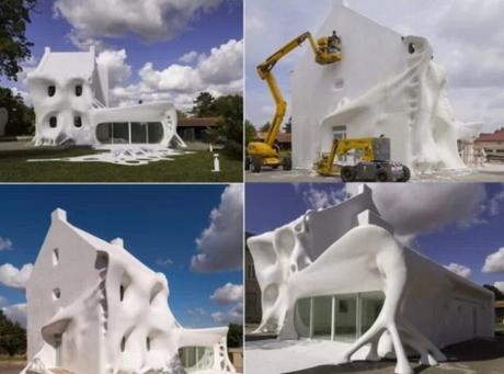 House covered in glue