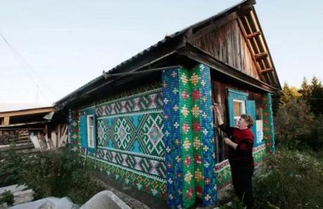 house covered in bottle tops