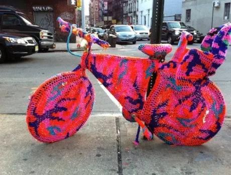 Bicycle Repurposed as knitting Art