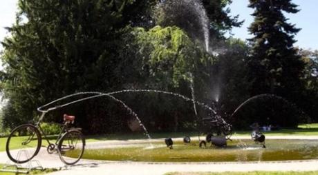 Bicycle Repurposed as an Outdoor Fountain