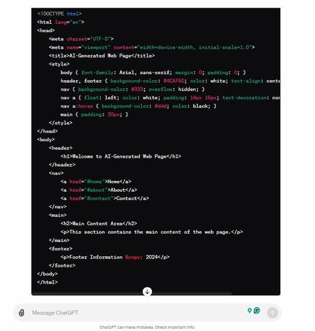 Is Web Development Dying in the Age of AI? Discover the Truth Code generated by ChatGPT