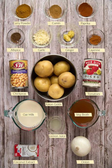 ingredients for easy potato chickpea curry