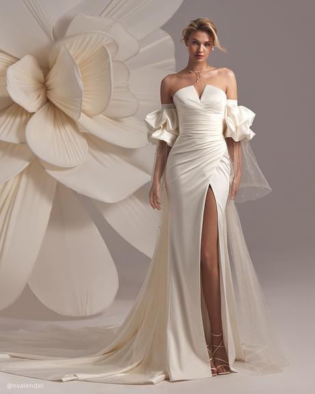 eva lendel wedding dresses simple sheath with slit detached sleeves chantel