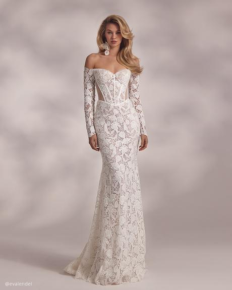 eva lendel wedding dresses lace with long sleeves off the shoulder pryanka