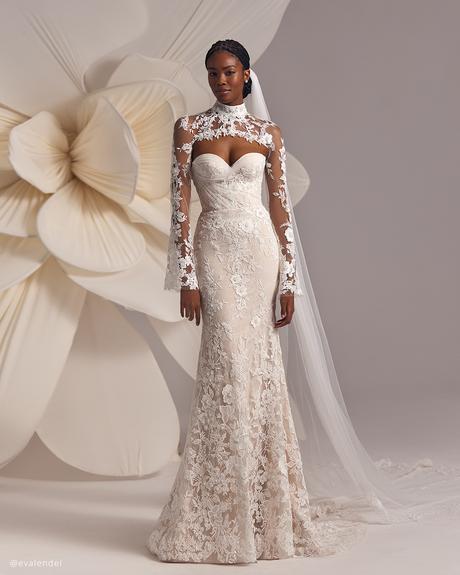eva lendel wedding dresses lace sheath with detached cape darla