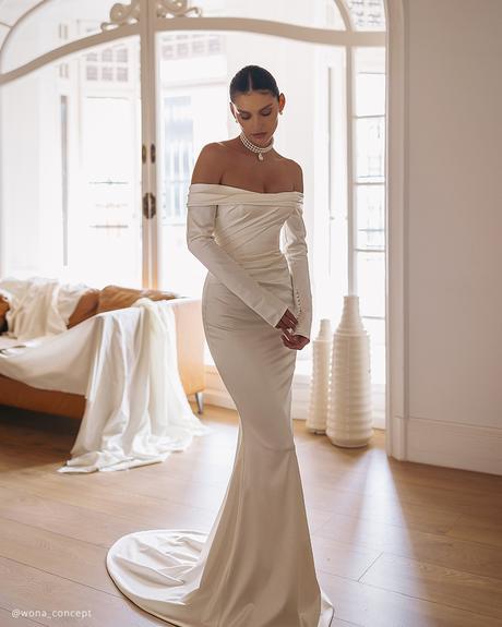wona concept gemini collection wedding dresses with long sleeves off the shoulder sexy simple