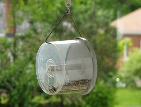 Empty Disk Spindles Turned into a Bird Feeder