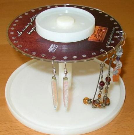 Empty Disk Spindles Turned into Earring Stand