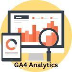 How to Assess Your Own Website for Conversions? a computer screen with a magnifying glass and the words GA4 Analytics