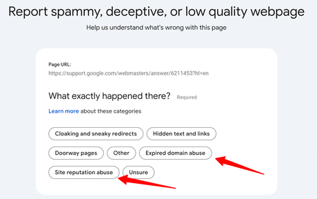 Google adds Expired Domains Abuse to their report spam tools