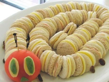 Caterpillar Made From Mini sandwiches