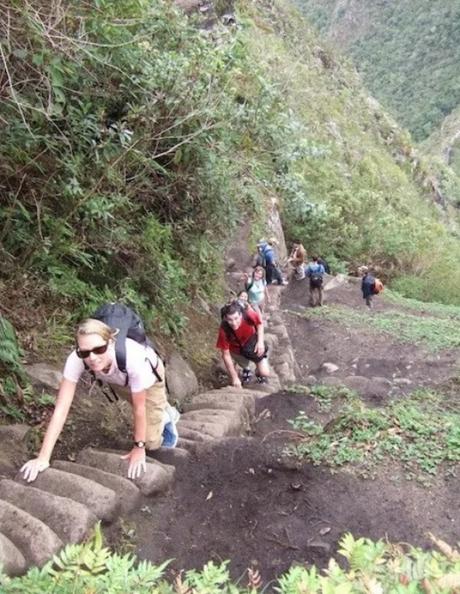 Staircase in Wayna Pichu at Machu Pichu, Peru