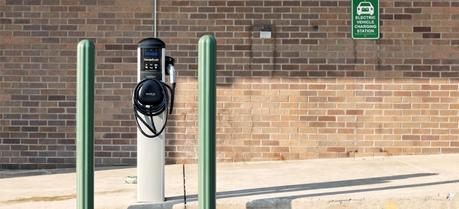 A charging station near a Walgreens store