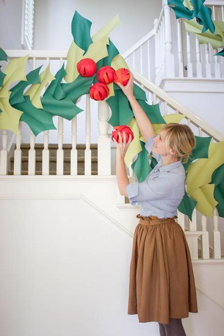 Oversized holly & berry paper garland