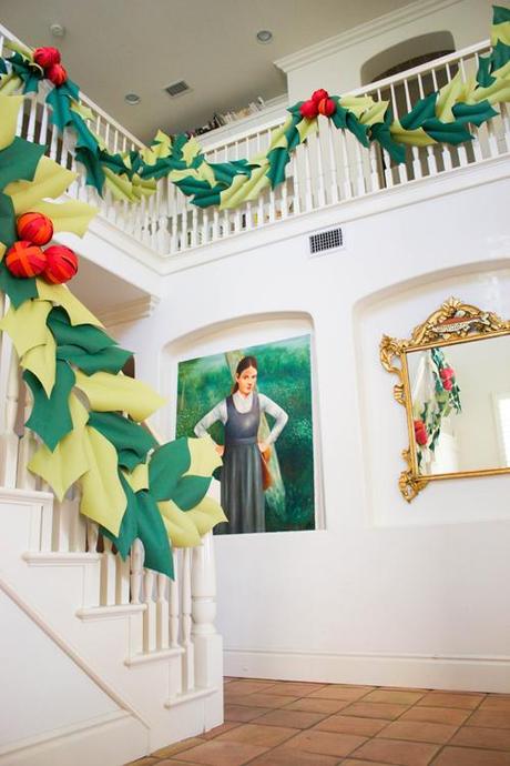 Oversized holly & berry paper garland