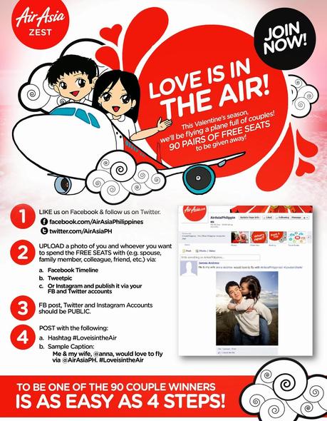Free Seats for couples, pairs and twosomes with  AirAsia Zest’s #LoveisintheAir online contest | Plane full of love to fly 90 couples on Valentine’s Day