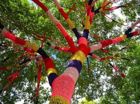 Tree covered in knitting 