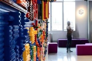 New York hotel guests build a wall of LEGO