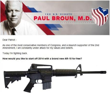 Georgia Congressman Paul Broun Offers an Assault Rifle to his Supporters