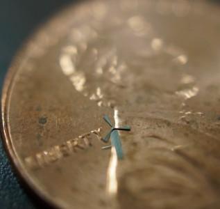 One of Rao's micro-windmills is placed here on a penny.