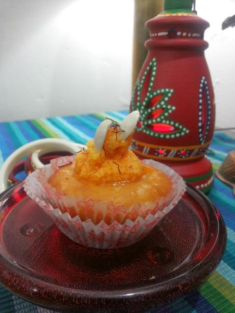Basant Panchami -Saffron Trails with Saffron and Almond Egg less Cupcakes