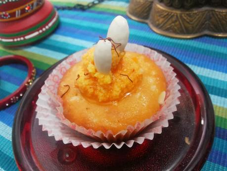 Basant Panchami -Saffron Trails with Saffron and Almond Egg less Cupcakes
