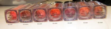 Maybelline Lip Polish in glam 12, glam 16, glam 9, glam 3, glam 5, glam 1, glam 4 